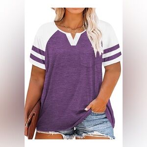 NWT Vislily Purple and White Raglan Sleeve Top 20W